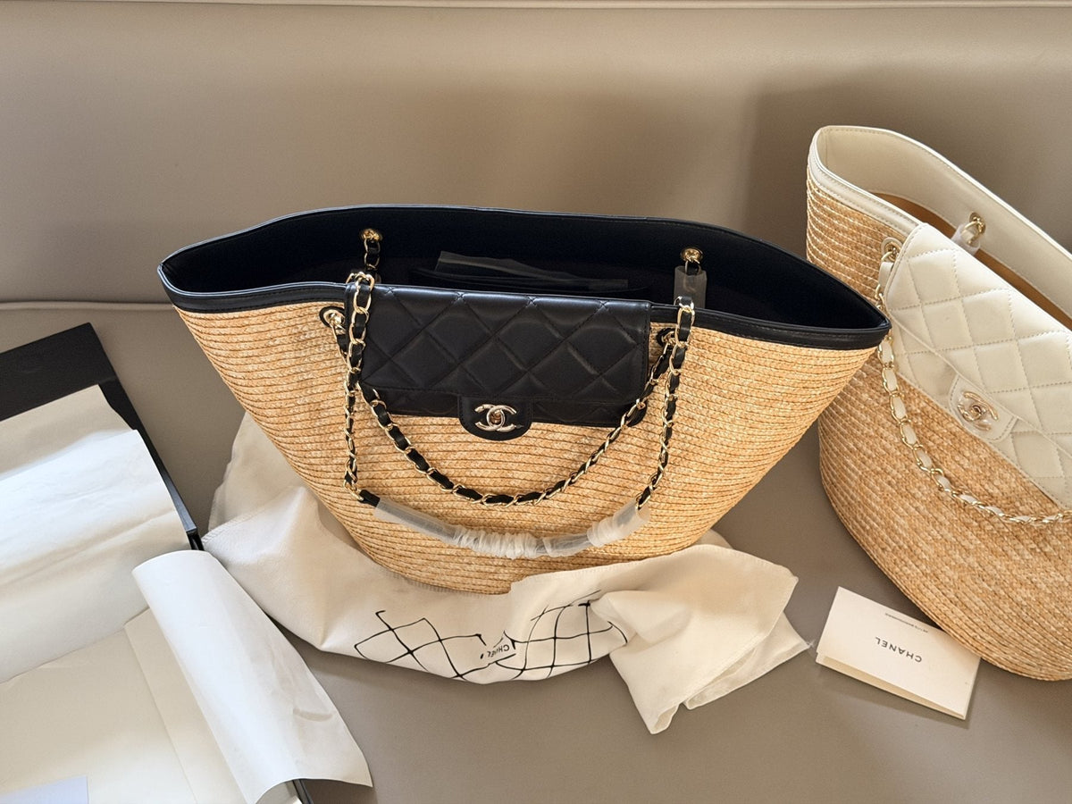 Chanel Woven Basket Bag with Quilted Flap — comparison