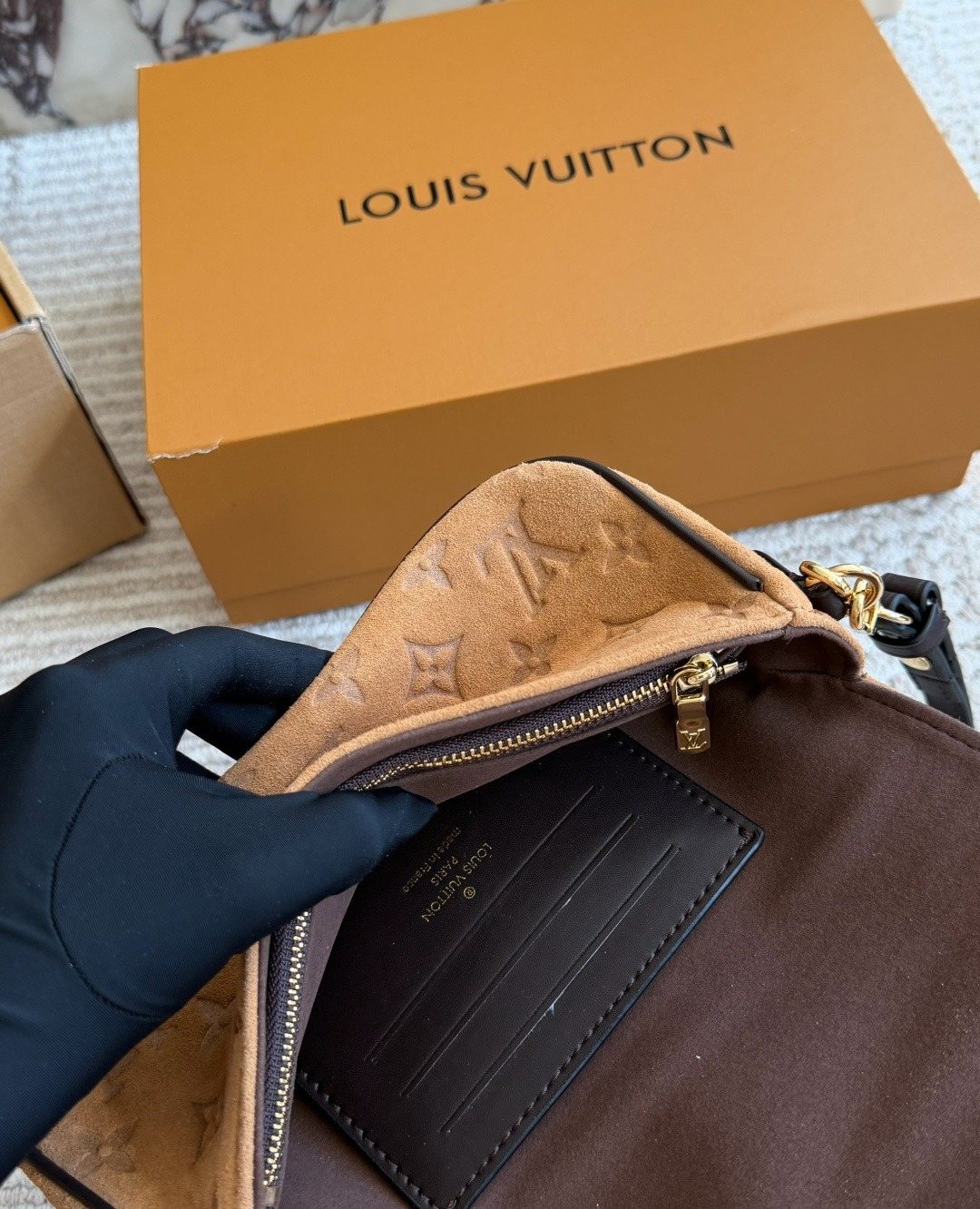 Louis Vuitton Tan Embossed Baguette Shoulder Bag — detail