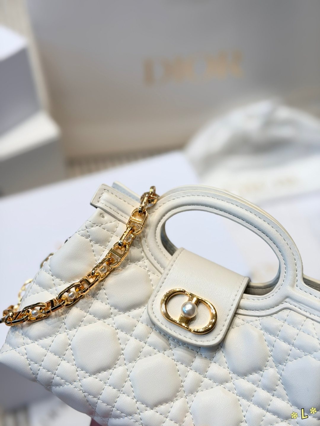 Dior Jolie Quilted Top-Handle Bag — detail