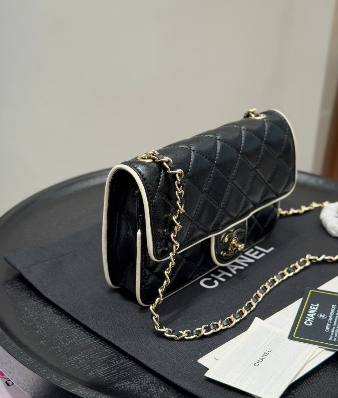 Chanel Quilted Wallet on Chain with Contrast Piping — side