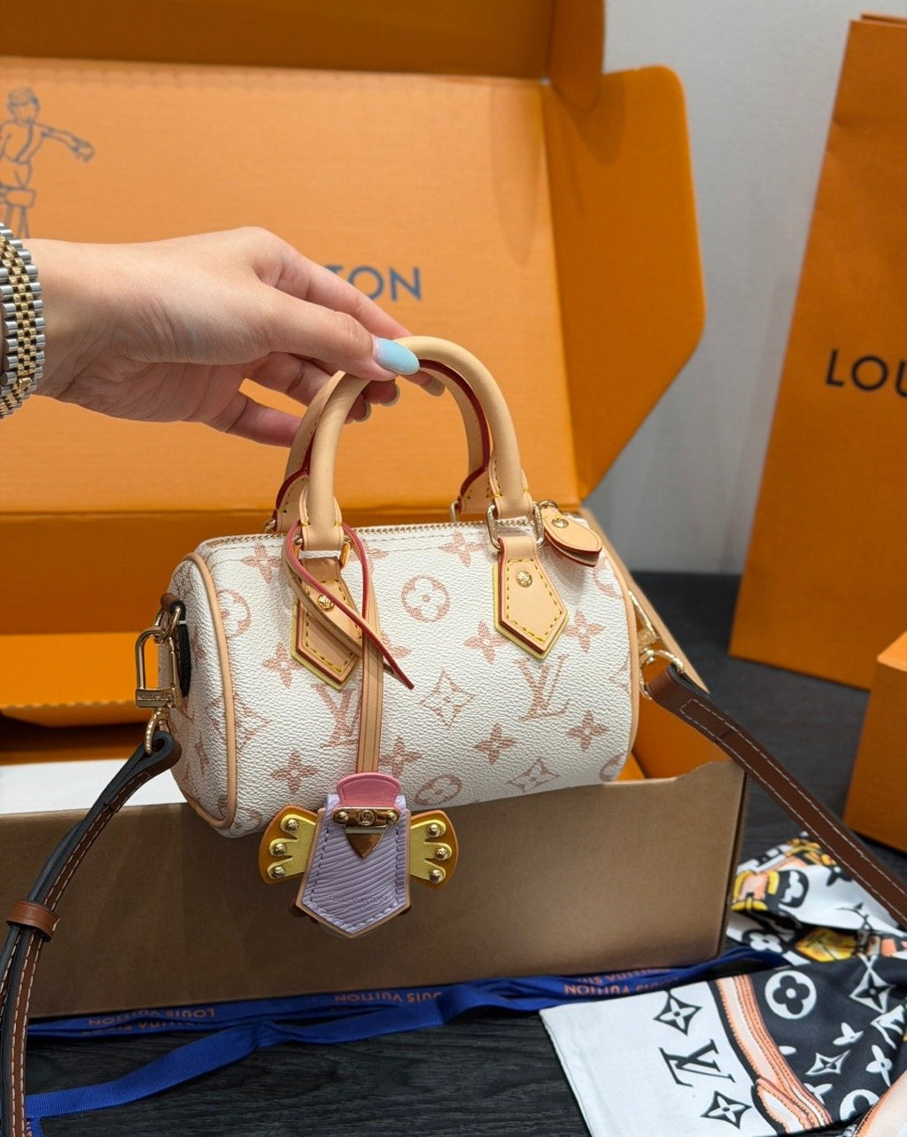 Louis Vuitton Nano Speedy Cream Monogram Bag — front