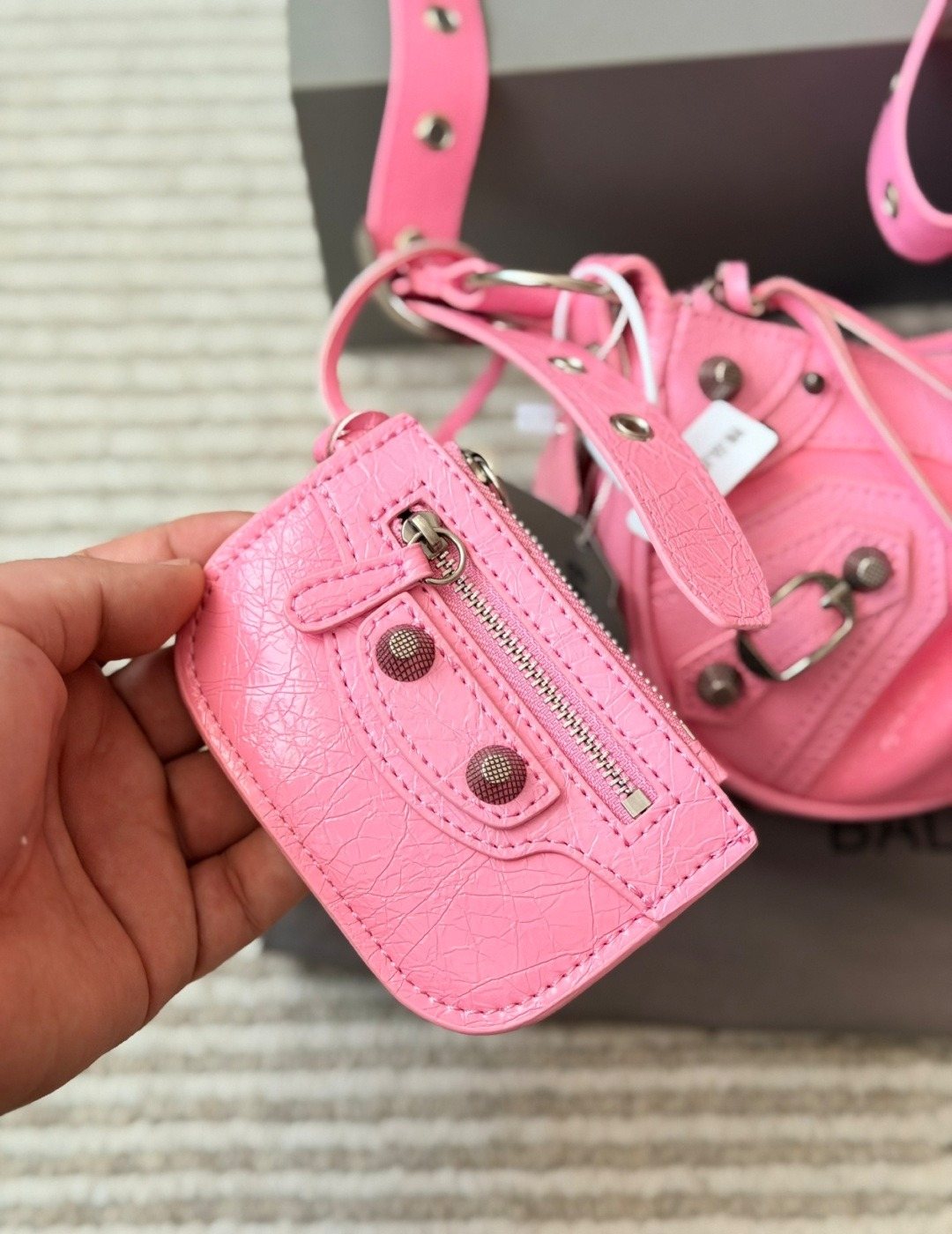 Balenciaga Le Cagole Studded Crescent Shoulder Bag — detail