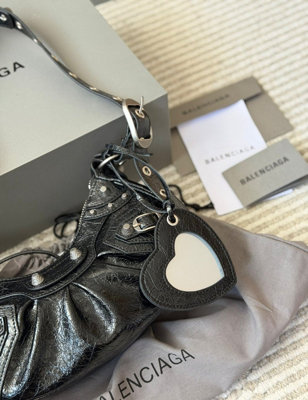 Balenciaga Le Cagole Studded Crescent Shoulder Bag — detail