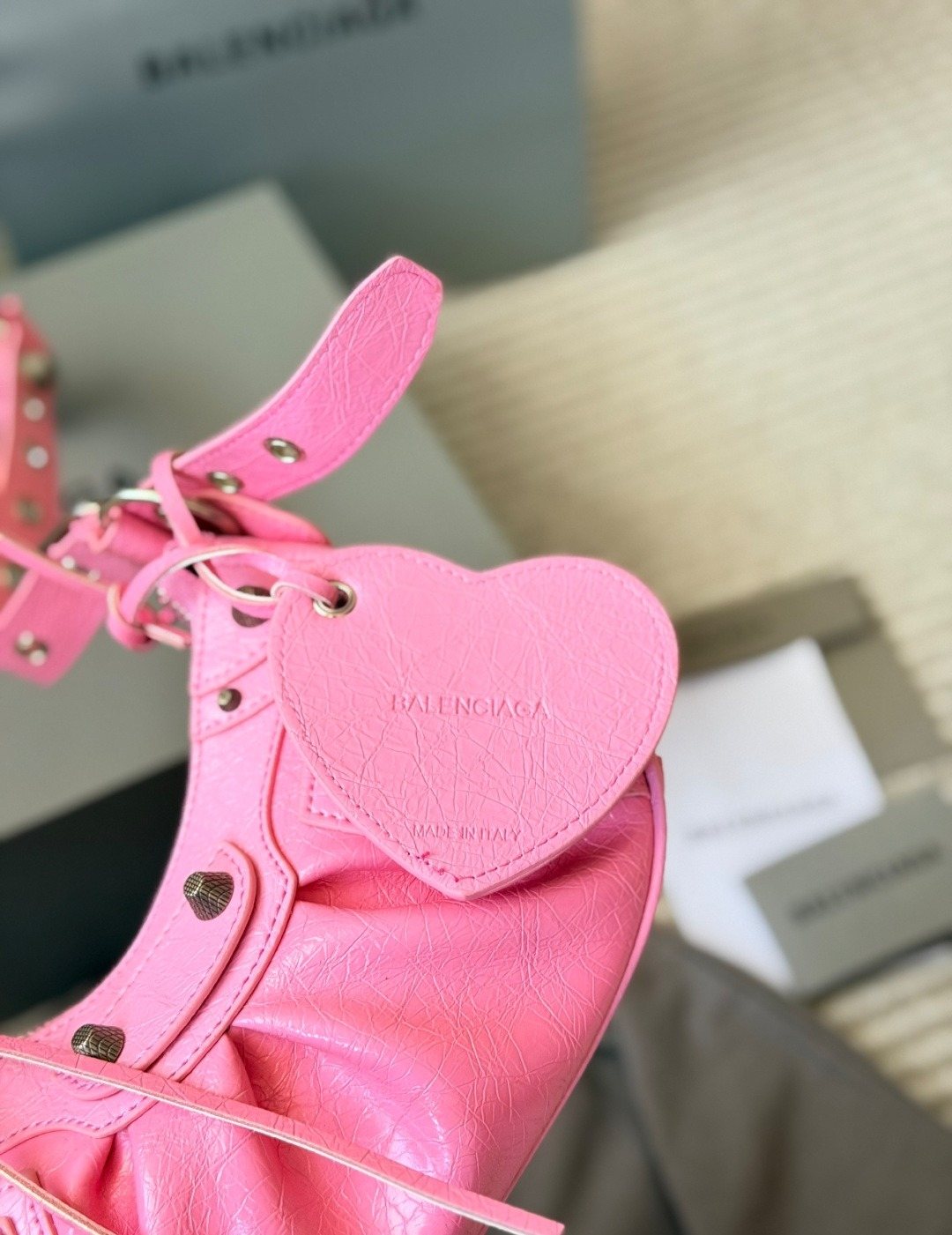 Balenciaga Le Cagole Studded Crescent Shoulder Bag — detail