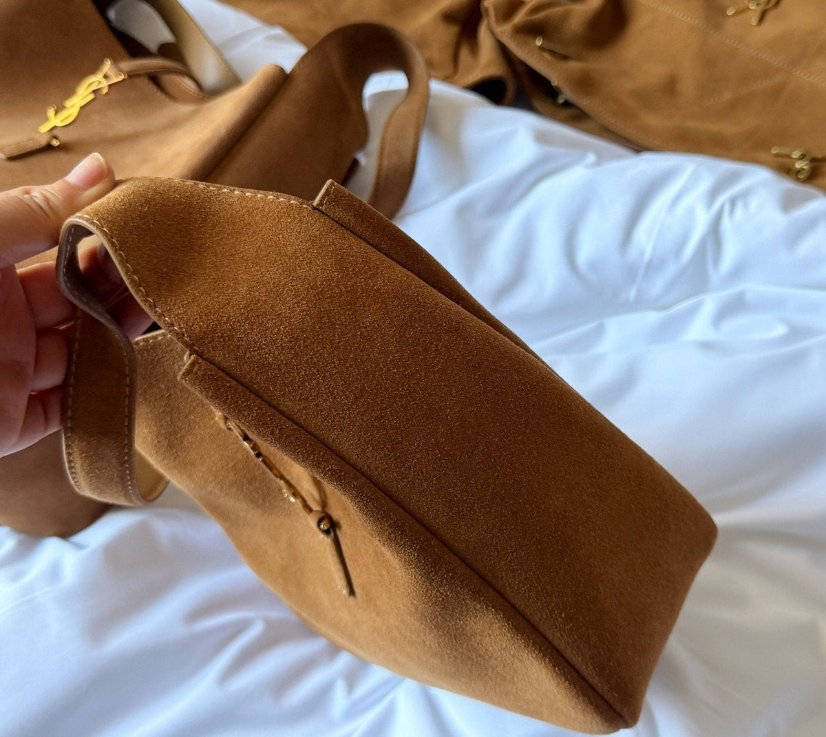 Saint Laurent Soft Hobo Shoulder Bag with YSL Ornament — side