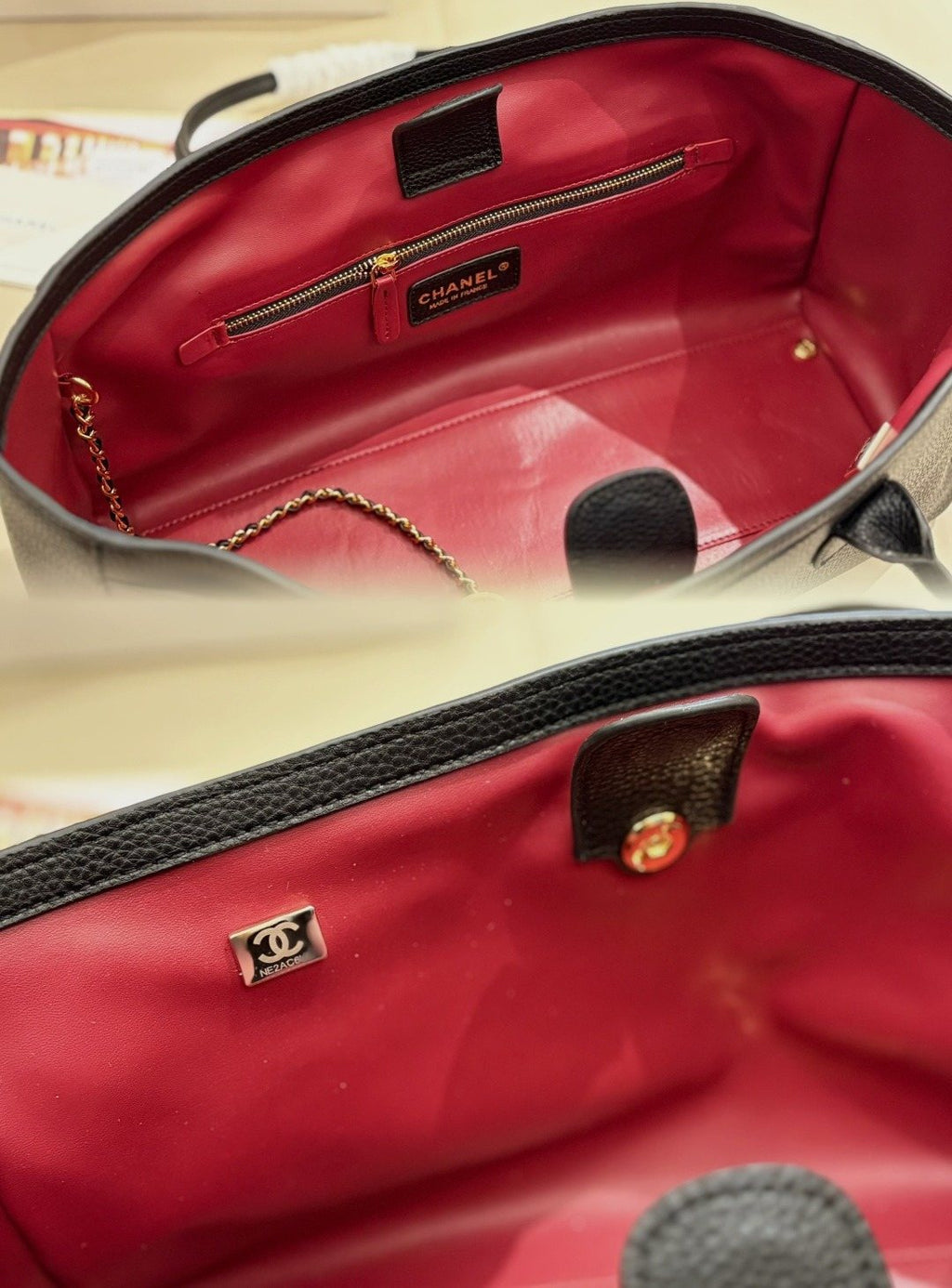 Chanel Cerf Textured Tote Bag — detail