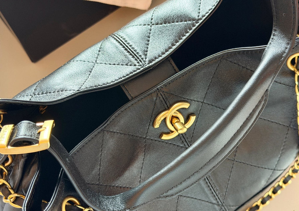 Chanel Quilted Hobo Bag with Draped Chain — detail