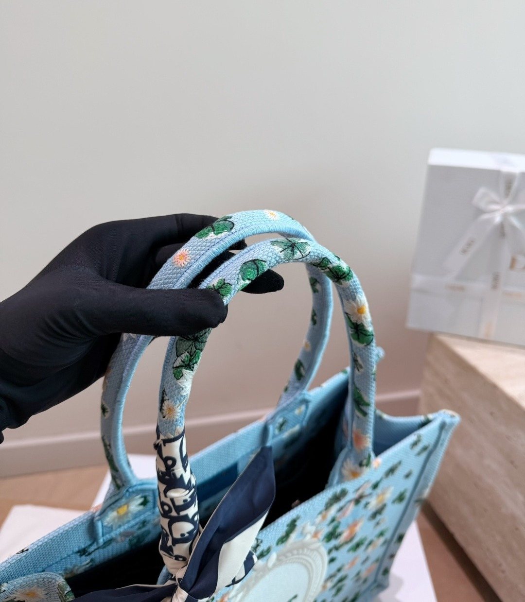 Dior Book Tote Light Blue Floral Bag — detail
