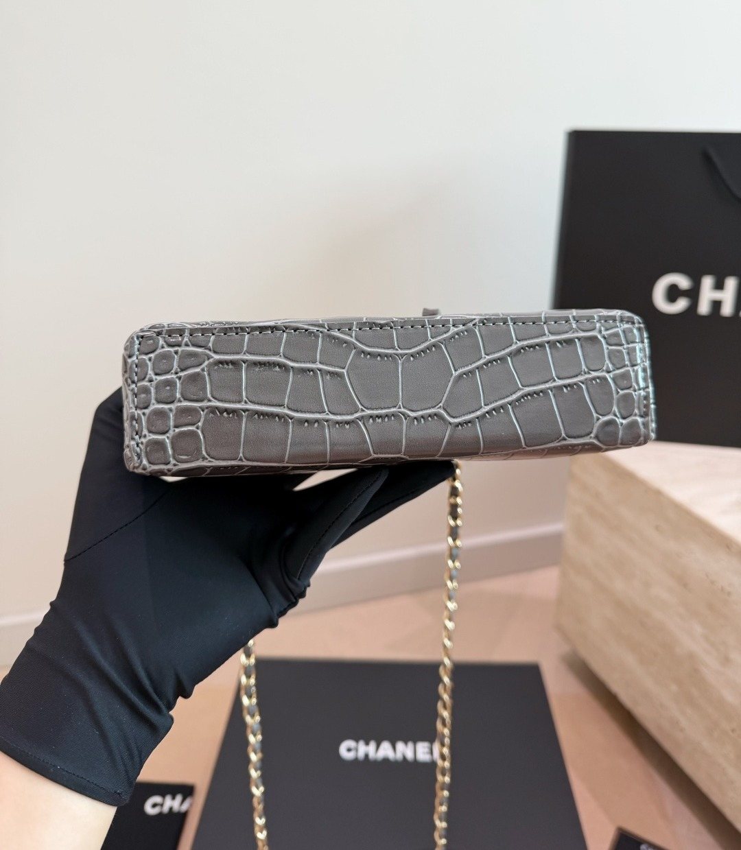 Chanel Crocodile-Embossed Top Handle Vanity Bag — detail