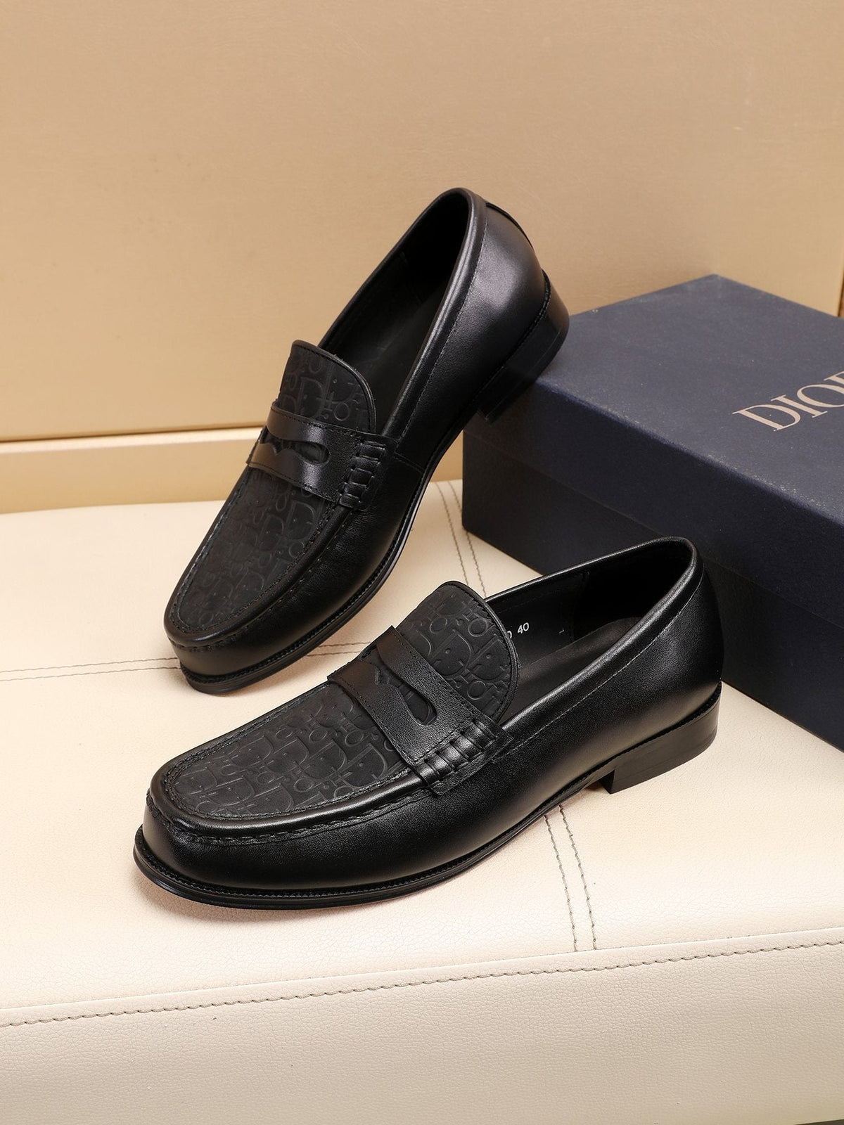 Dior Textured Apron-Toe Loafers — front