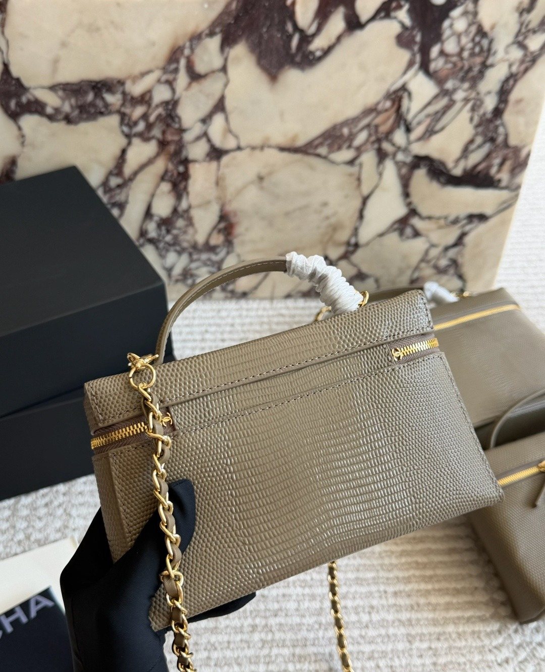 Chanel Textured Zip-Top Chain Shoulder Bag — back