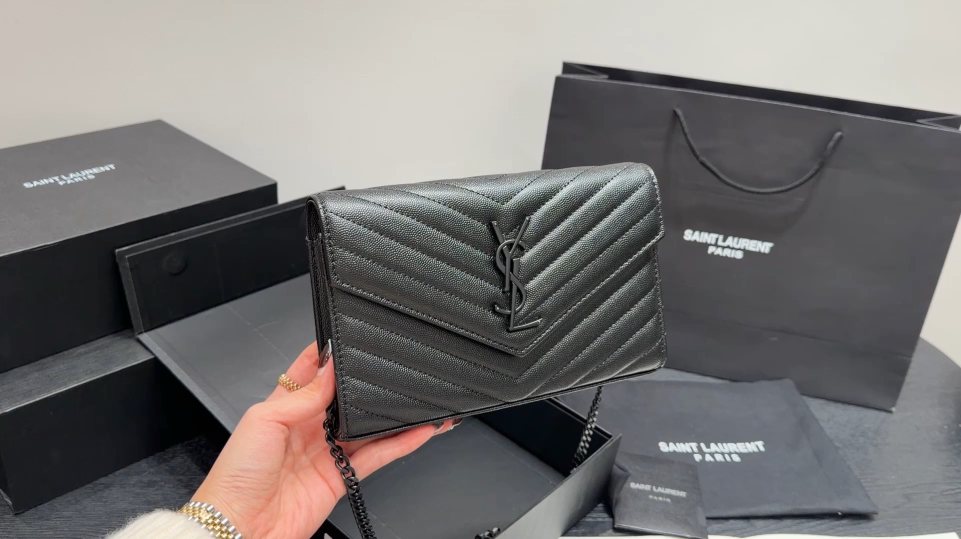 Saint Laurent Chevron-Quilted Envelope Wallet on Chain — hero