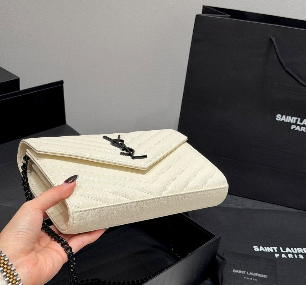 Saint Laurent Chevron-Quilted Envelope Wallet on Chain — detail