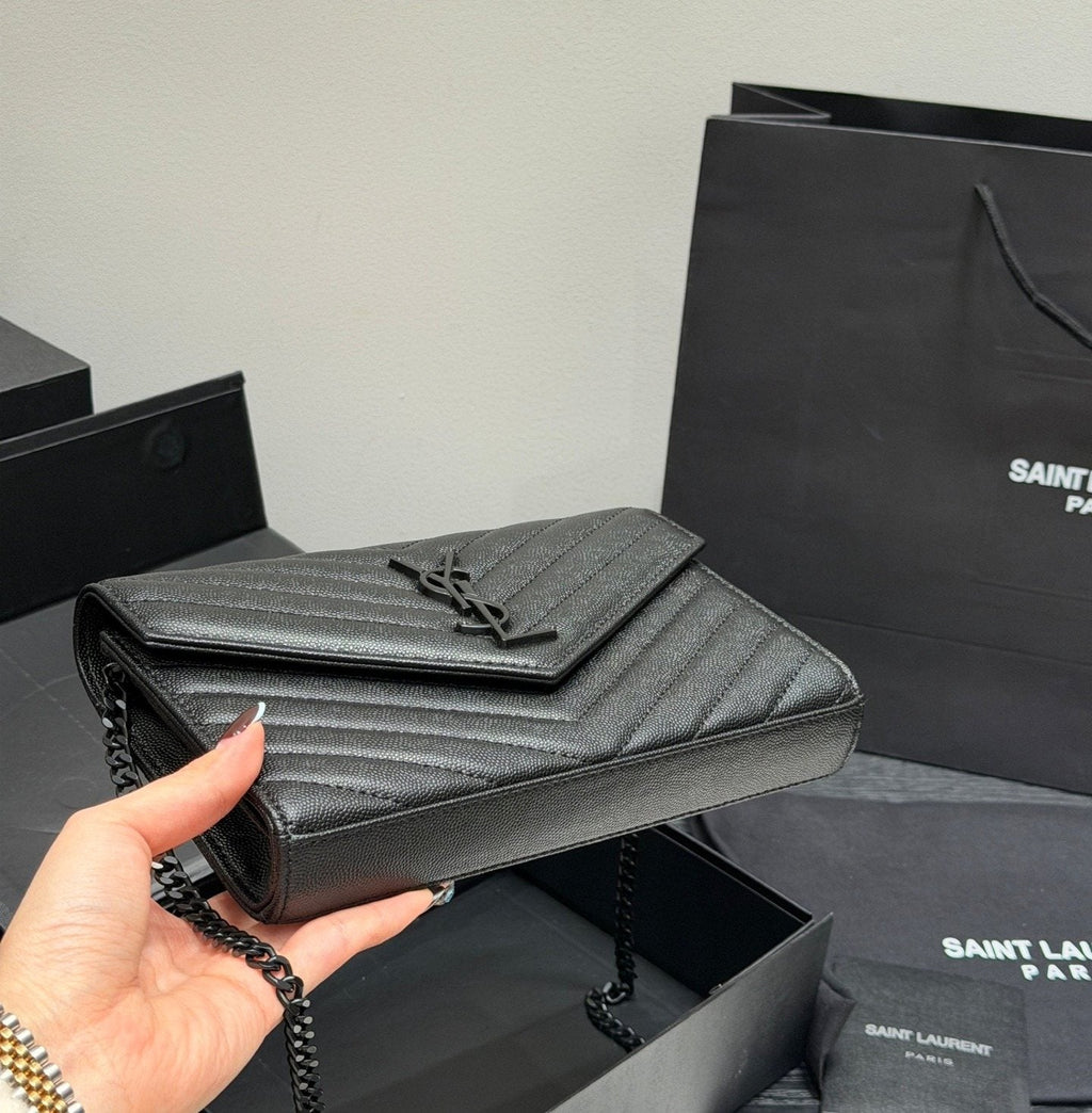 Saint Laurent Chevron-Quilted Envelope Wallet on Chain — side