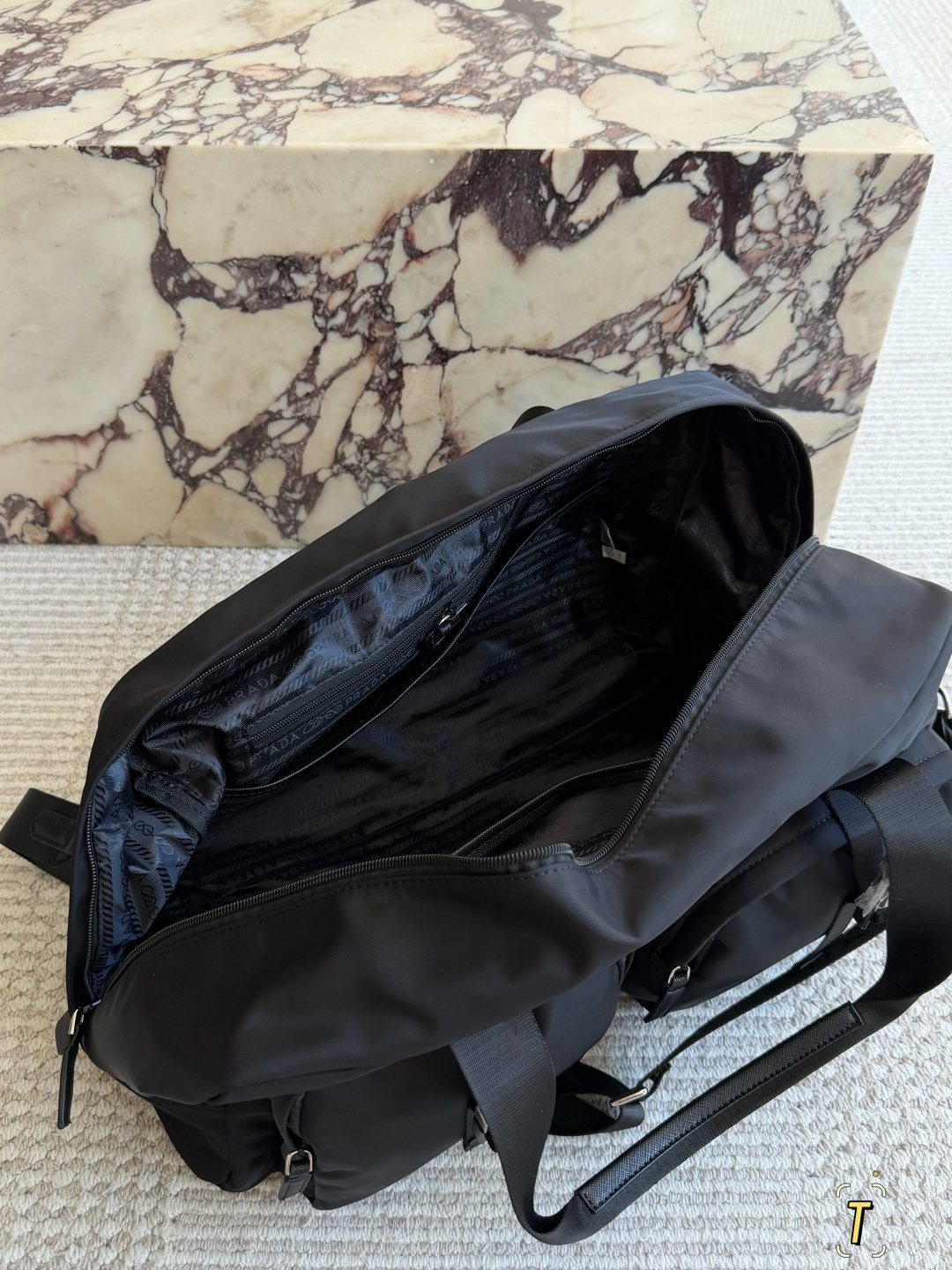 Prada Nylon Travel Bag with Front Zip Pockets — detail