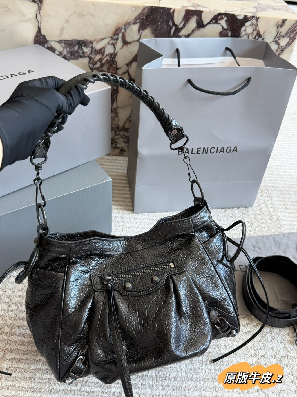 Balenciaga Gathered Studded Shoulder Bag — front