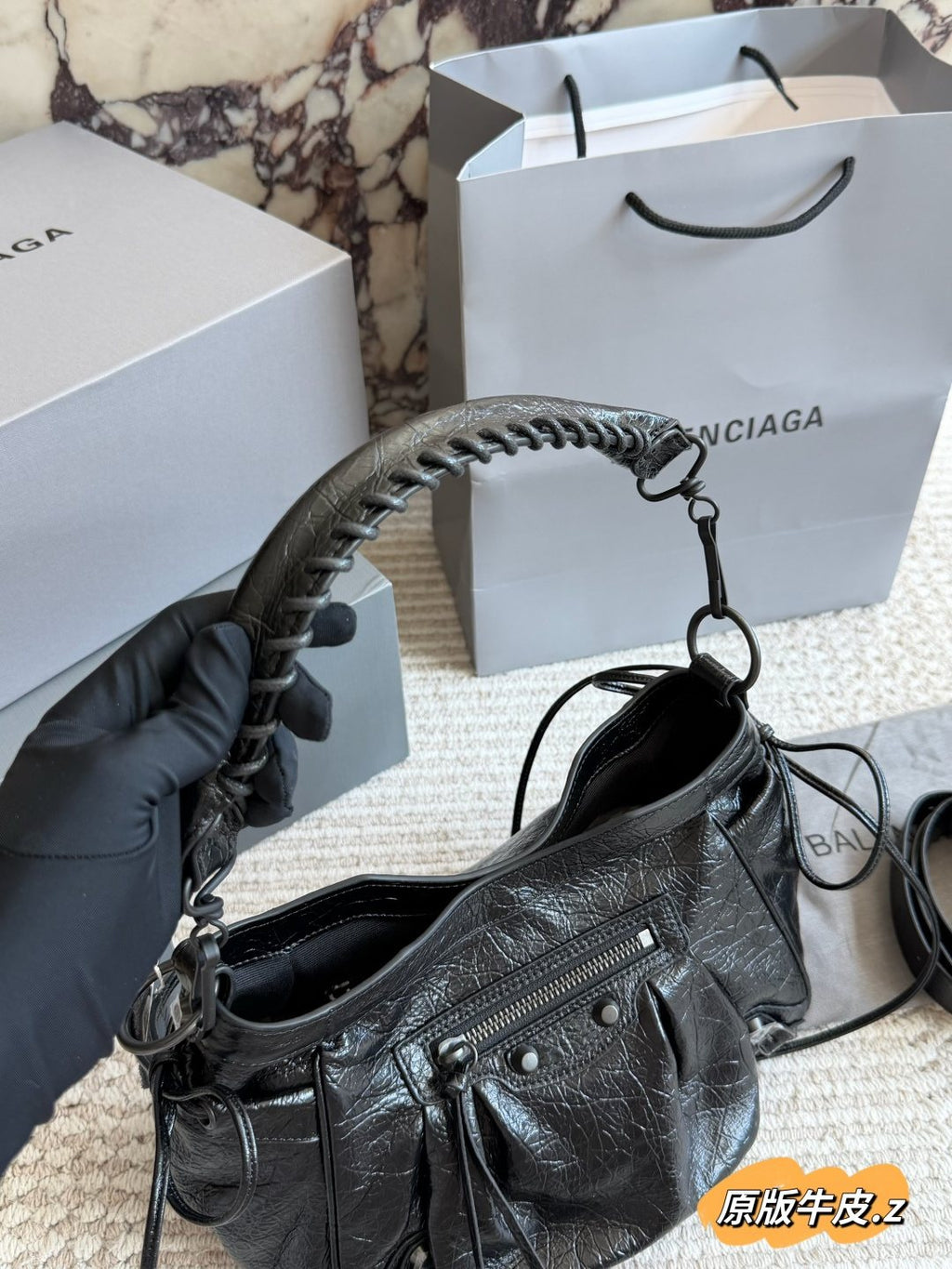 Balenciaga Gathered Studded Shoulder Bag — front