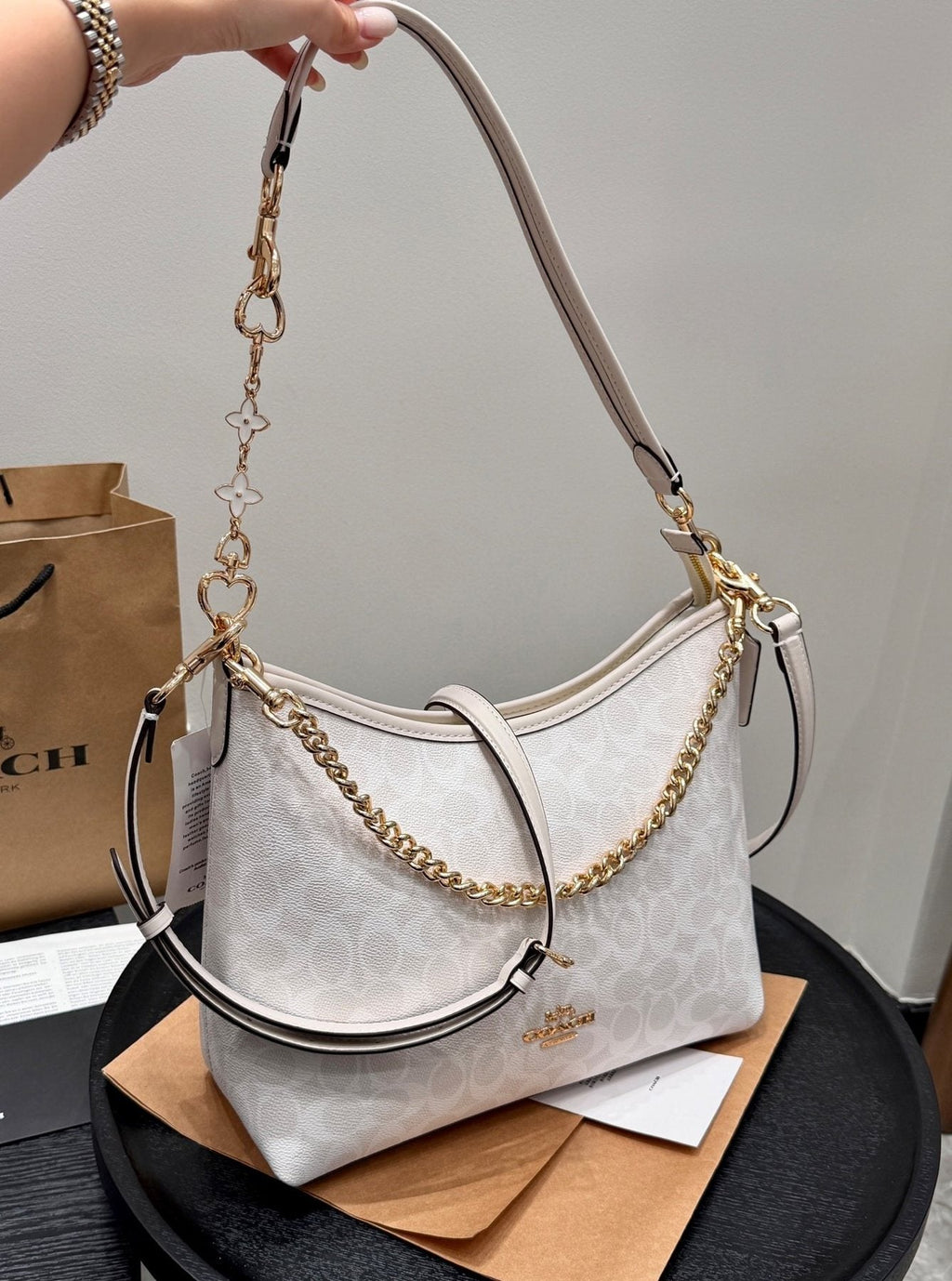 Coach Laurel Pale Cream Patterned Shoulder Bag — front