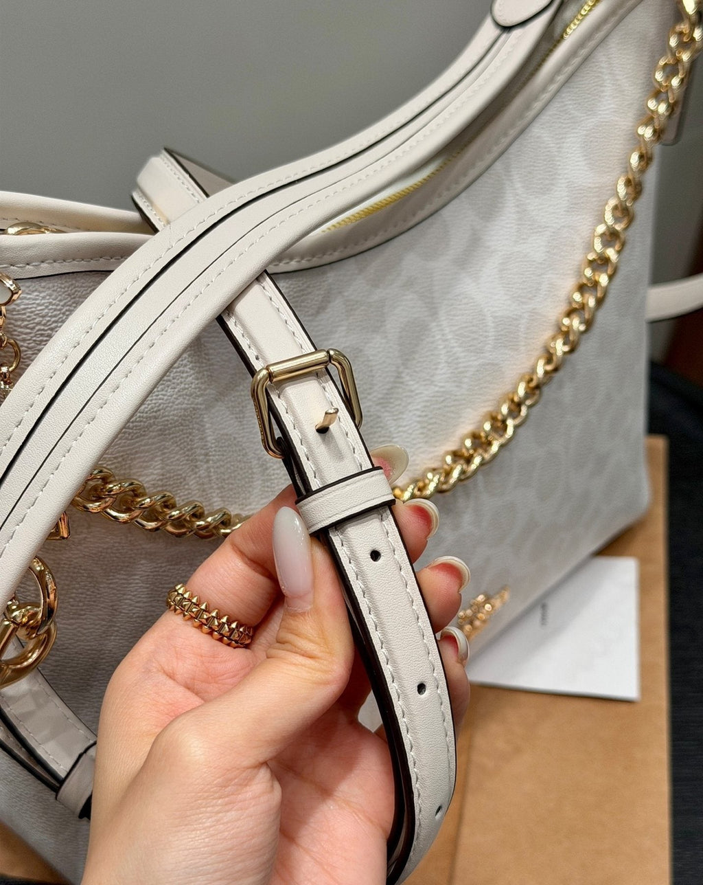 Coach Laurel Pale Cream Patterned Shoulder Bag — detail