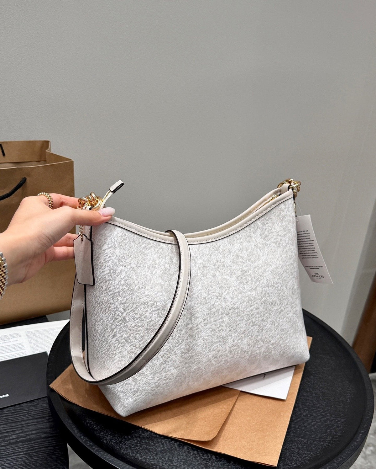 Coach Laurel Pale Cream Patterned Shoulder Bag — back