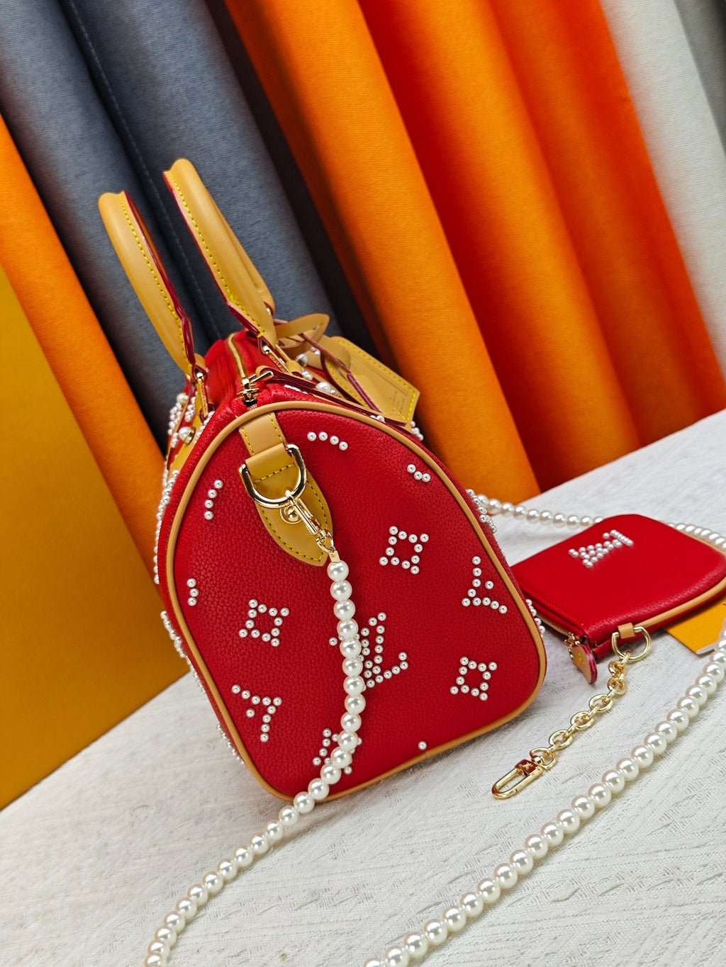 Louis Vuitton Speedy Bandoulière Pearl-Motif Handbag — side