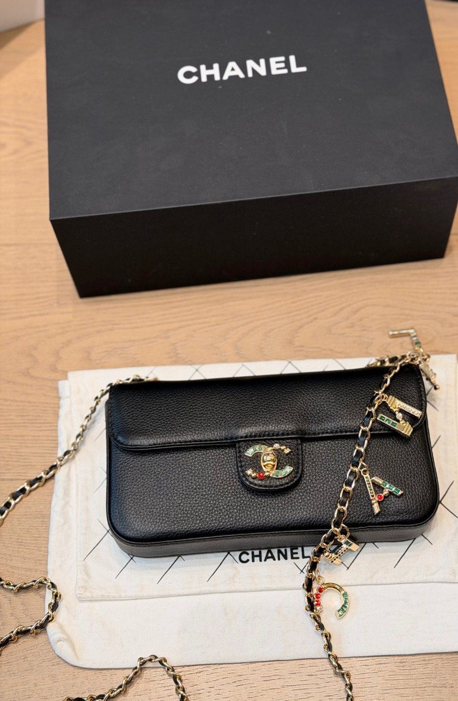 Chanel Letter-Charm Chain Flap Shoulder Bag — front