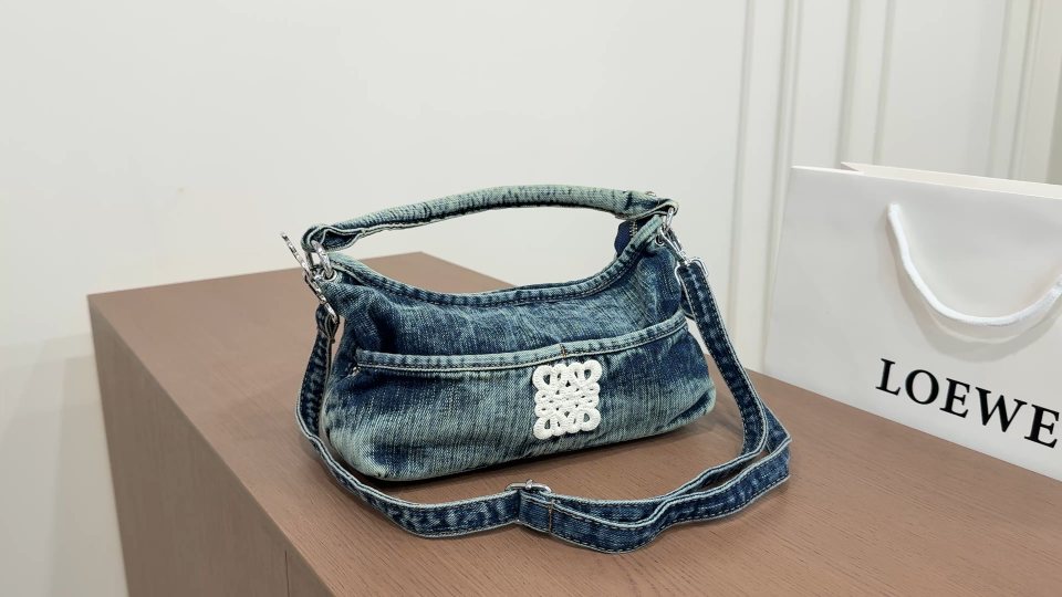 LOEWE Washed Denim Curved Shoulder Bag — hero
