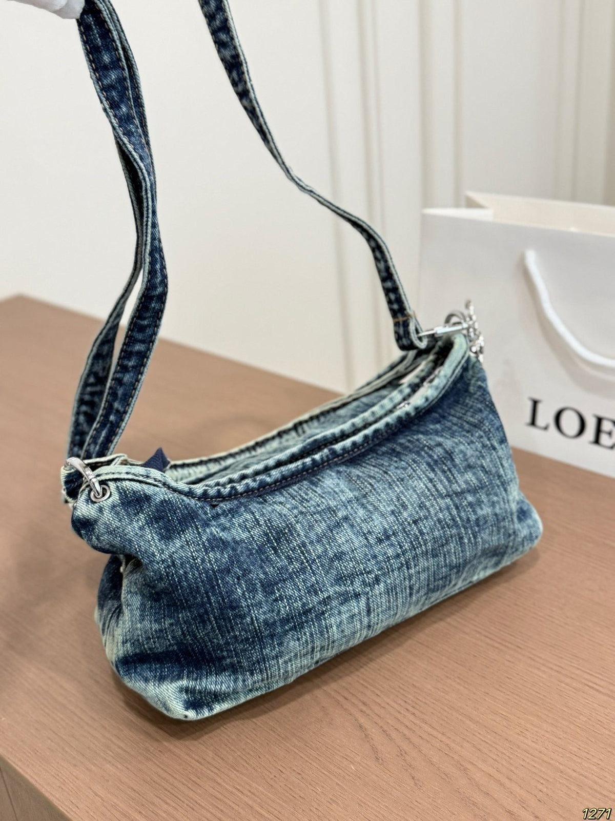 LOEWE Washed Denim Curved Shoulder Bag — back