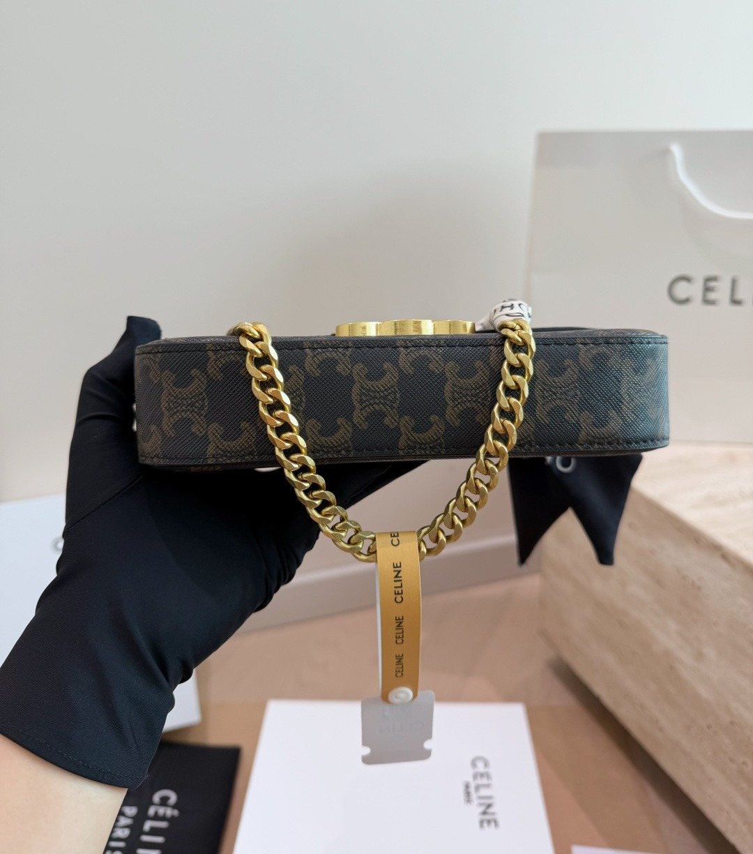 Celine Triomphe Chain-Strap Flap Shoulder Bag — detail