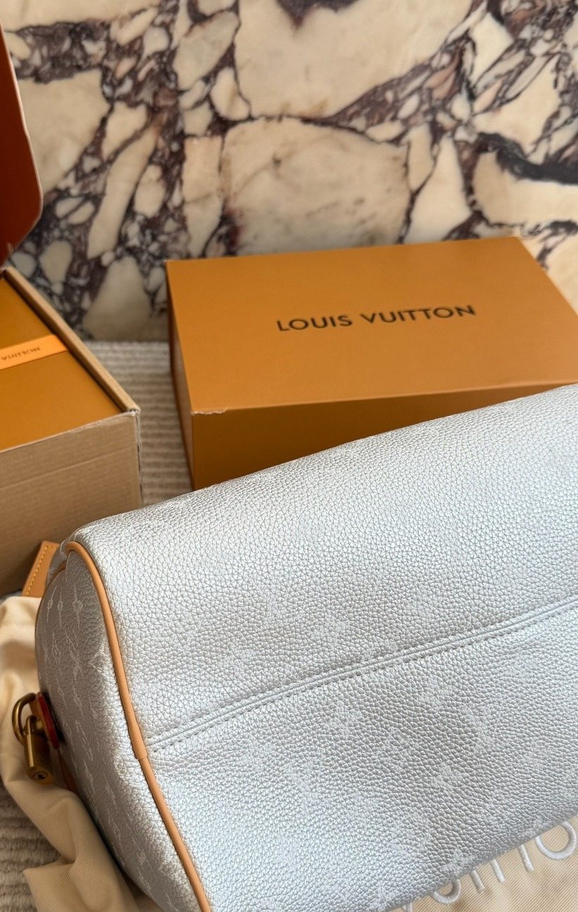 Louis Vuitton Speedy Silver Monogram Barrel Bag — detail