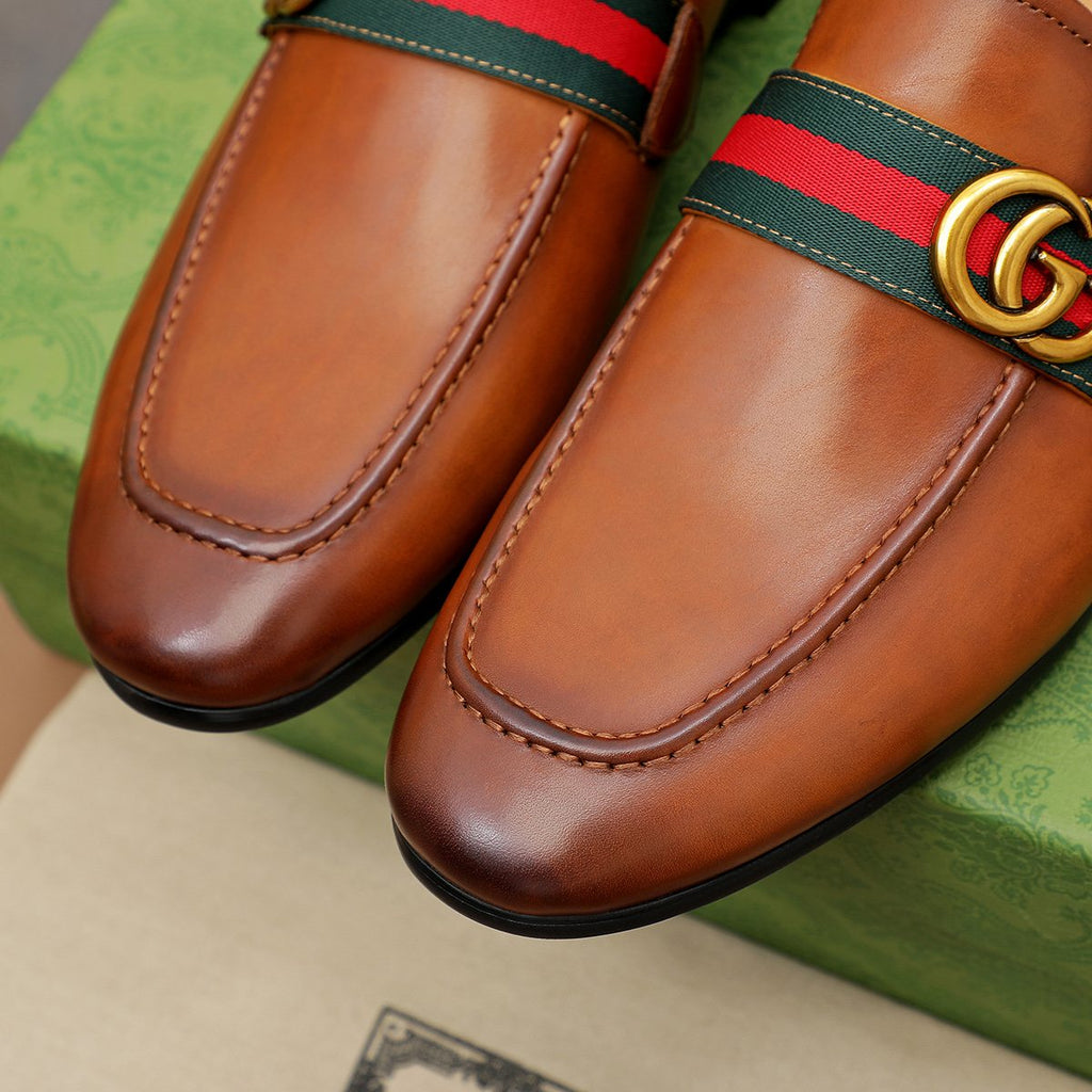 Gucci Striped-Strap Apron-Toe Loafers — back