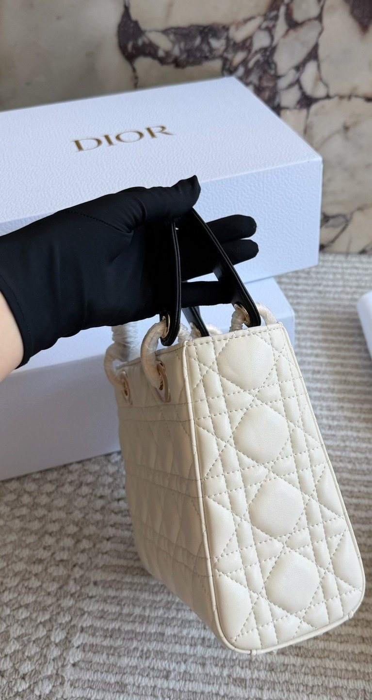 Dior Lady Dior Ivory Quilted Top-Handle Bag — side
