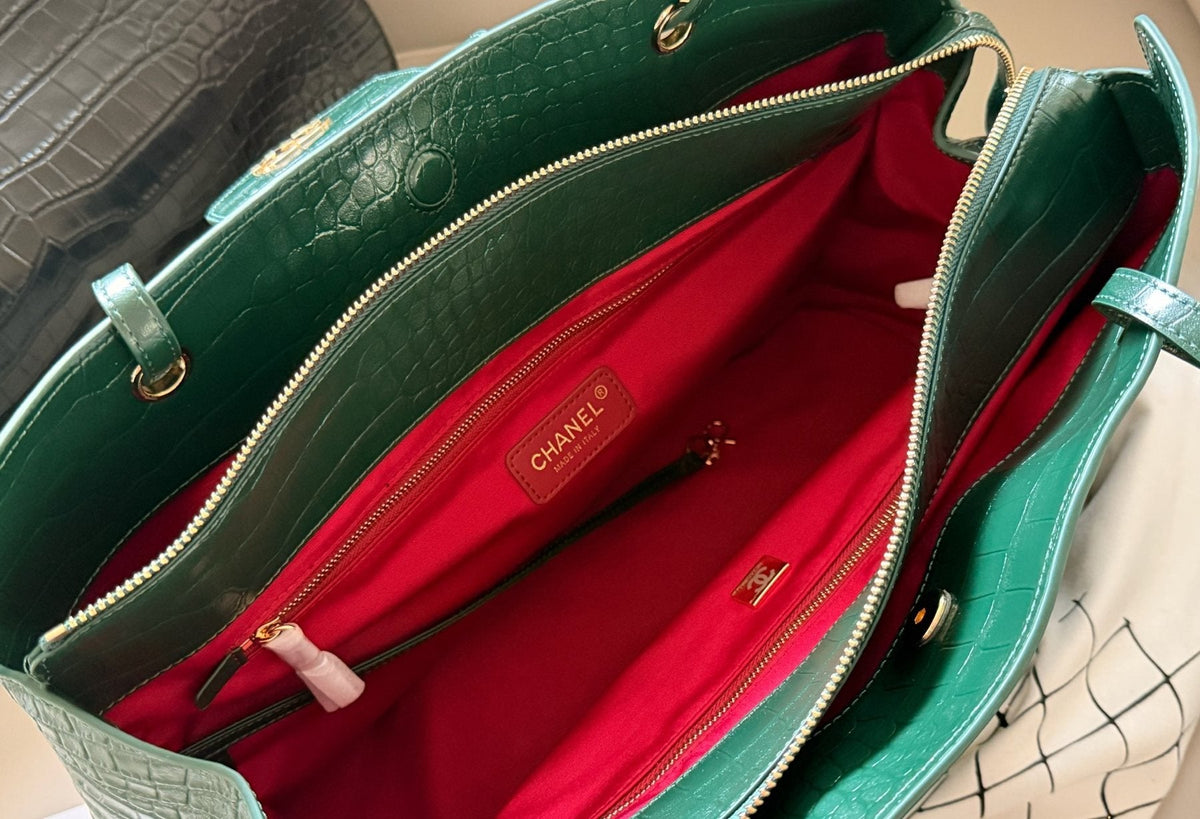 Chanel Crocodile-Pattern Hobo Shopper Bag — detail