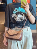 Rounded Patterned Shoulder Bag with Gold-Tone Chain — hero