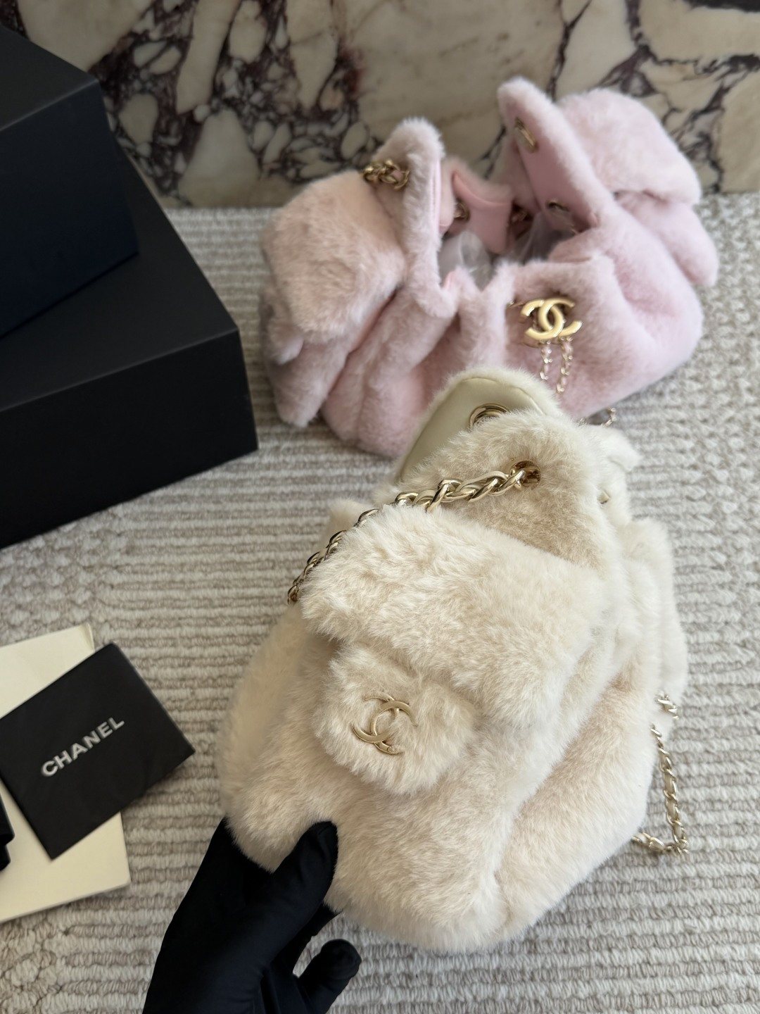 Chanel Fuzzy Drawstring Bucket Bag — side