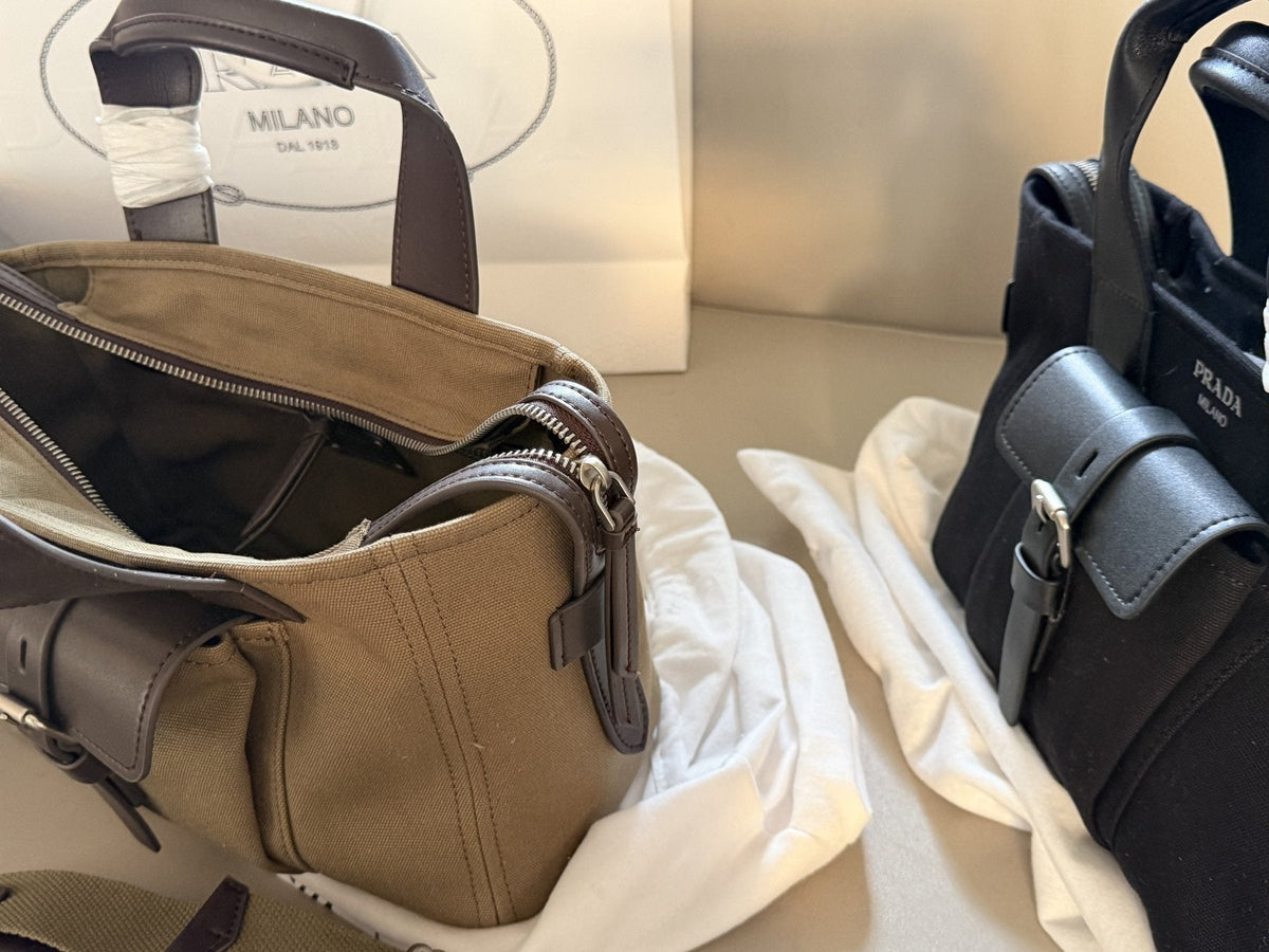 Prada Bonnie Soft Buckled-Pocket Handbag — detail