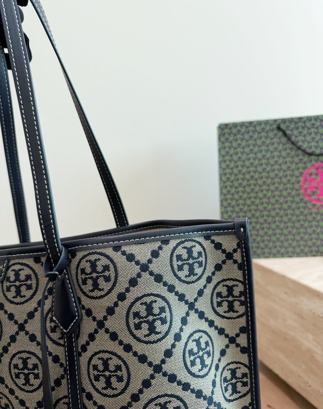 Tory Burch Patterned-Trim Shoulder Tote — detail