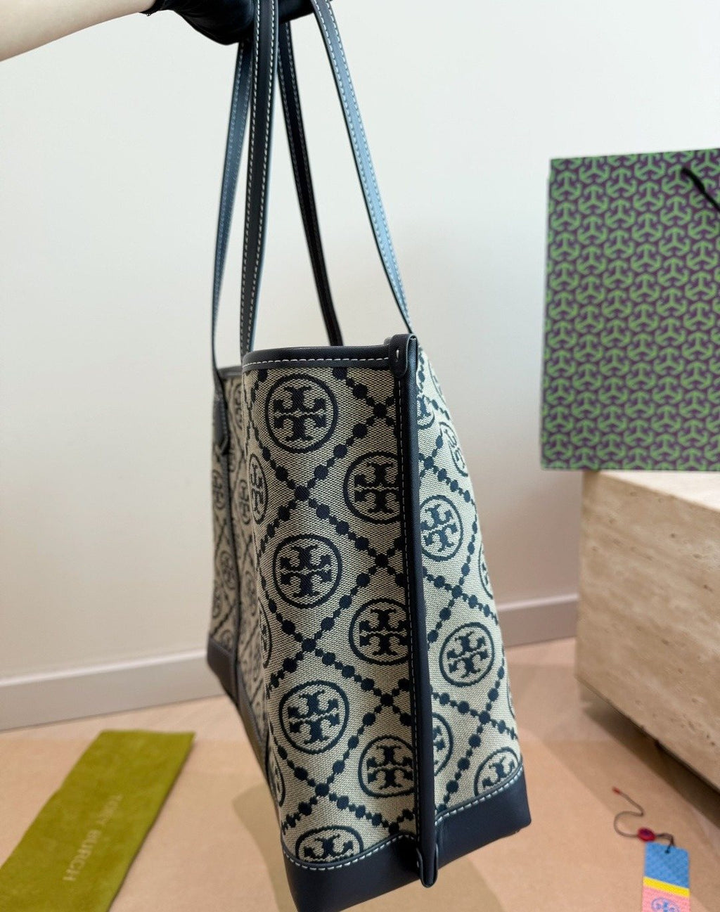 Tory Burch Patterned-Trim Shoulder Tote — side