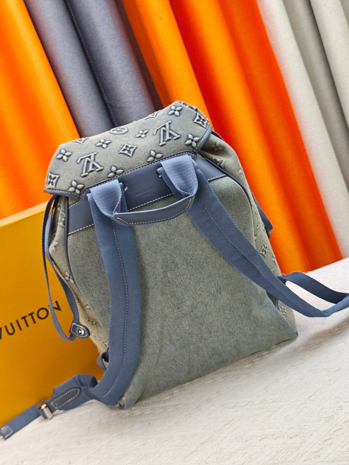 Louis Vuitton Montsouris Faded Denim Monogram Backpack — back