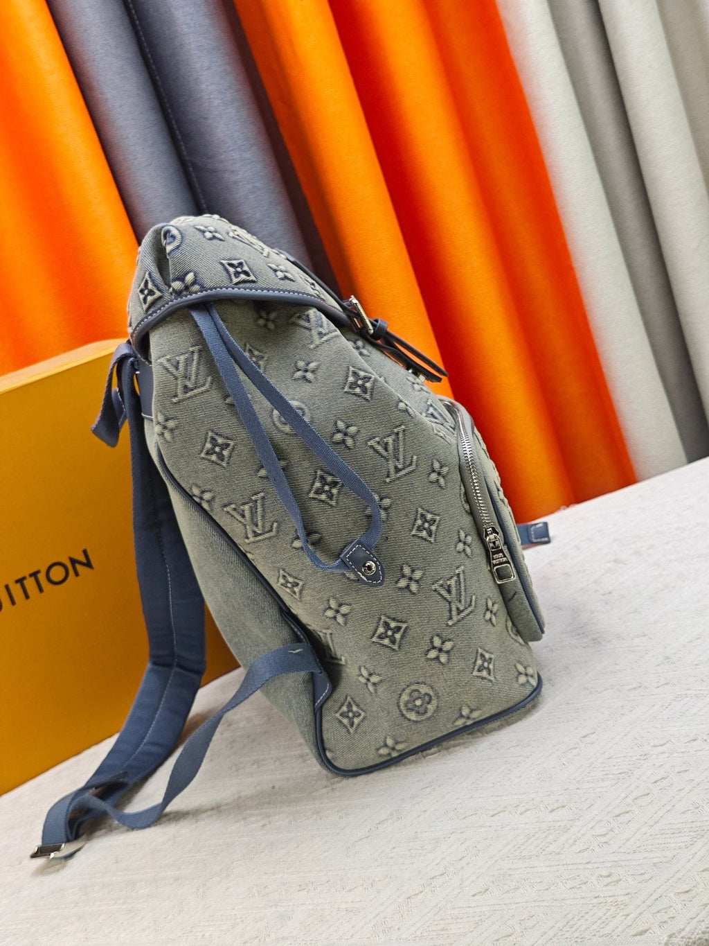 Louis Vuitton Montsouris Faded Denim Monogram Backpack — side