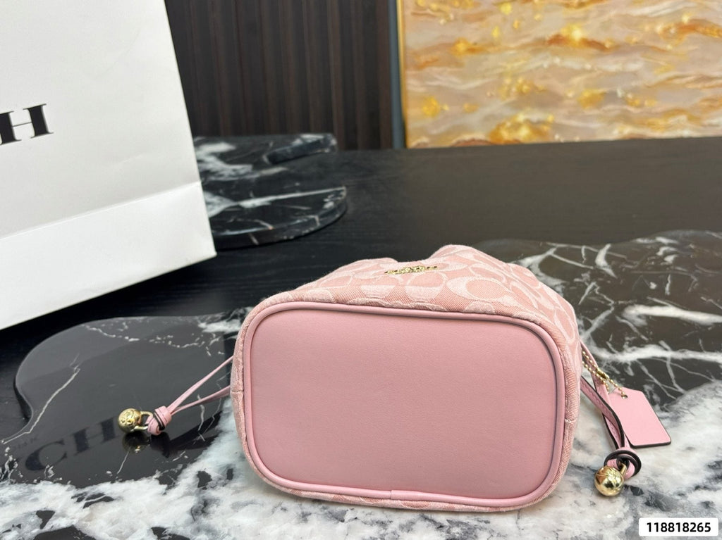 Coach Pink C-Pattern Drawstring Bucket Bag — detail