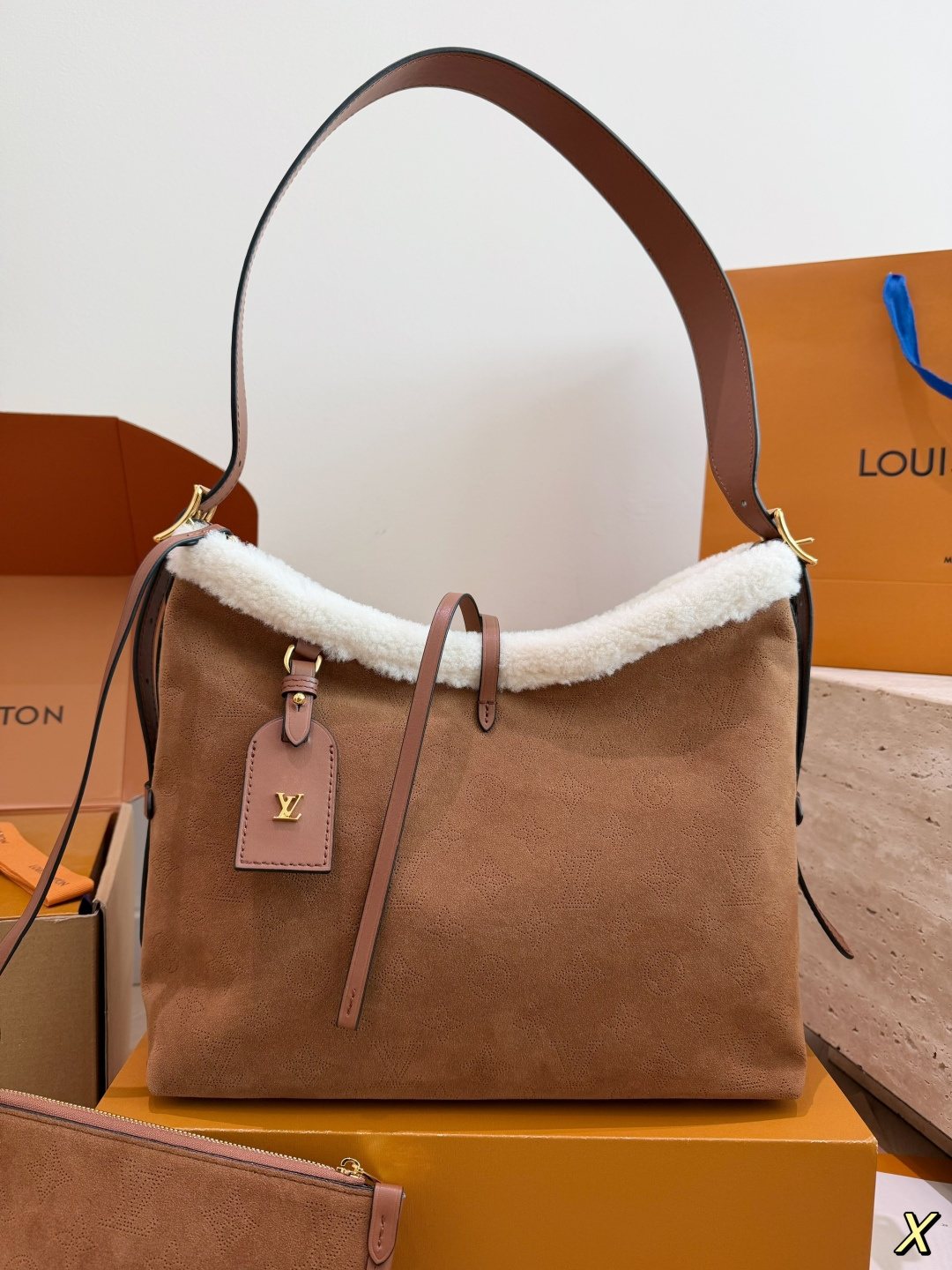 Louis Vuitton Carryall Fuzzy-Trim Tote Bag — hero