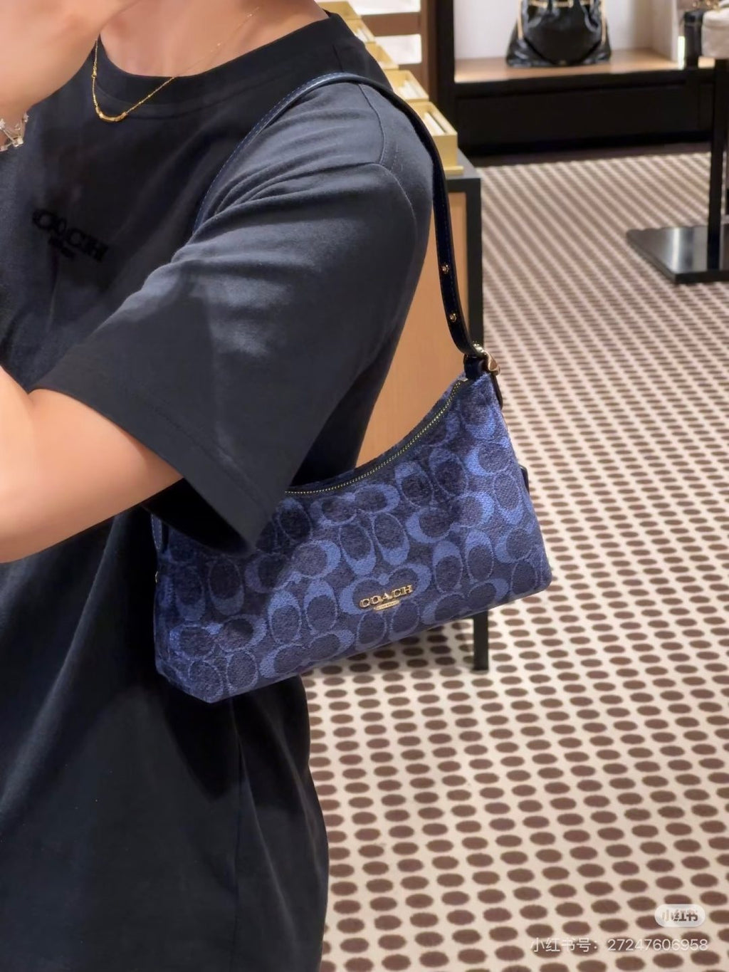 Coach Blue C-Pattern Curved Zip Shoulder Bag — model
