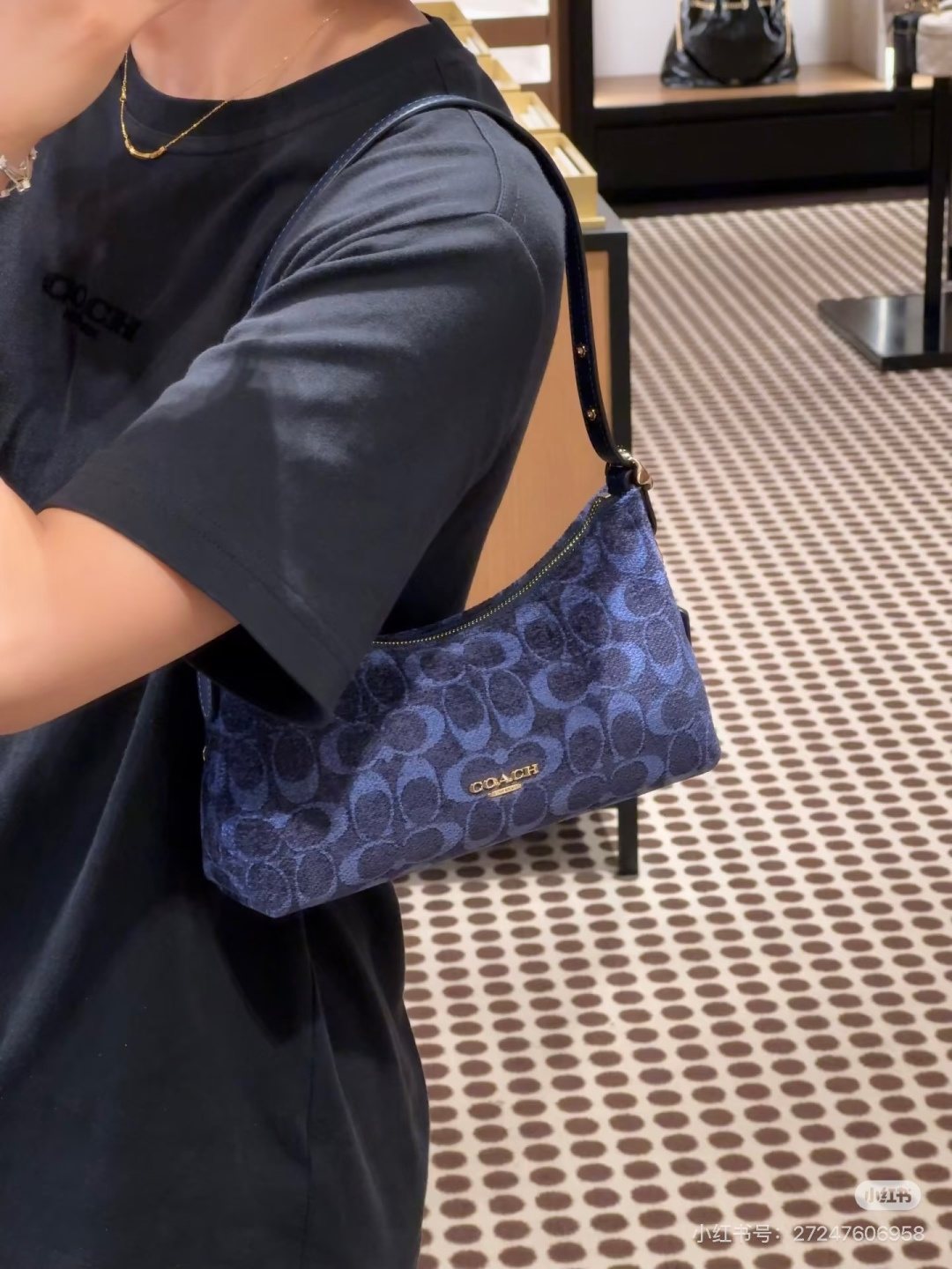 Coach Blue C-Pattern Curved Zip Shoulder Bag — model