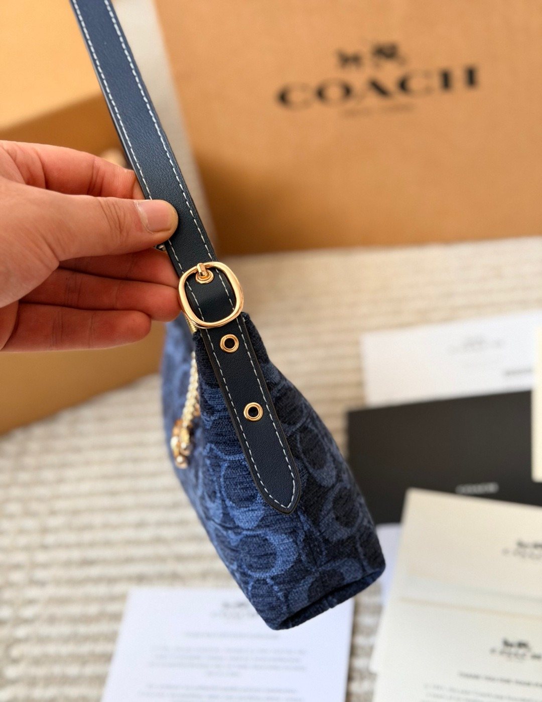 Coach Blue C-Pattern Curved Zip Shoulder Bag — side
