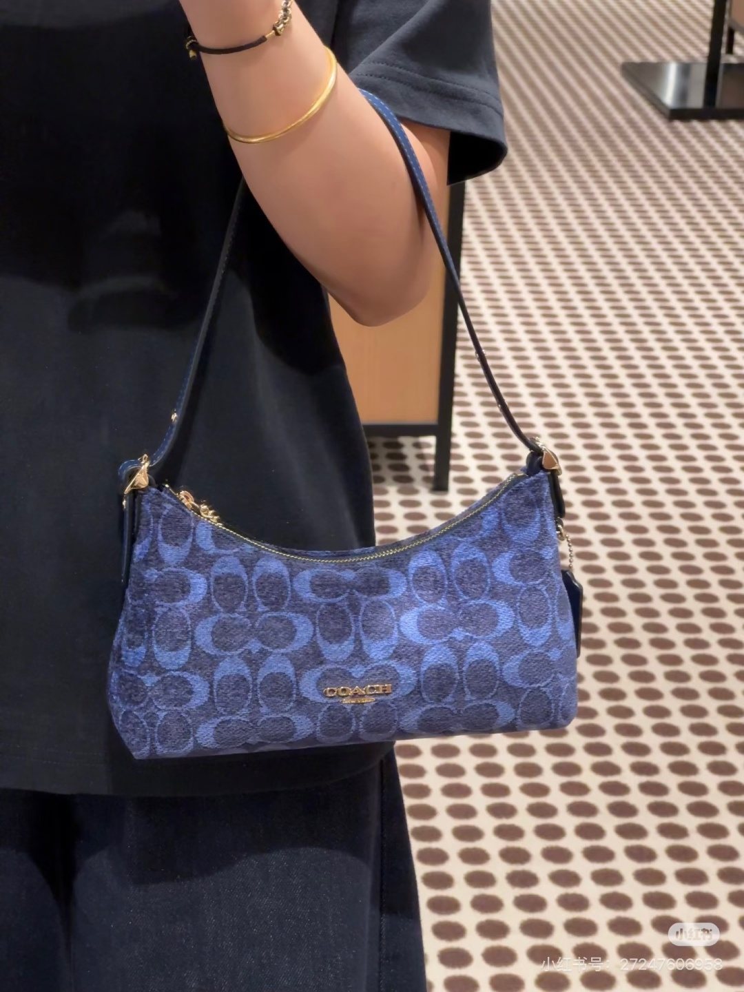 Coach Blue C-Pattern Curved Zip Shoulder Bag — model