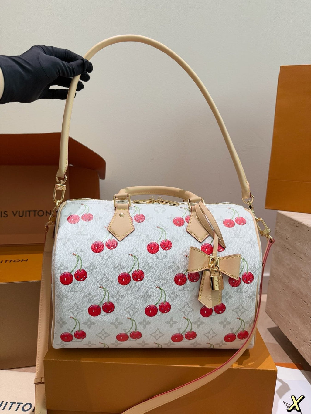 Louis Vuitton Speedy Cherry-Print Barrel Bag — front