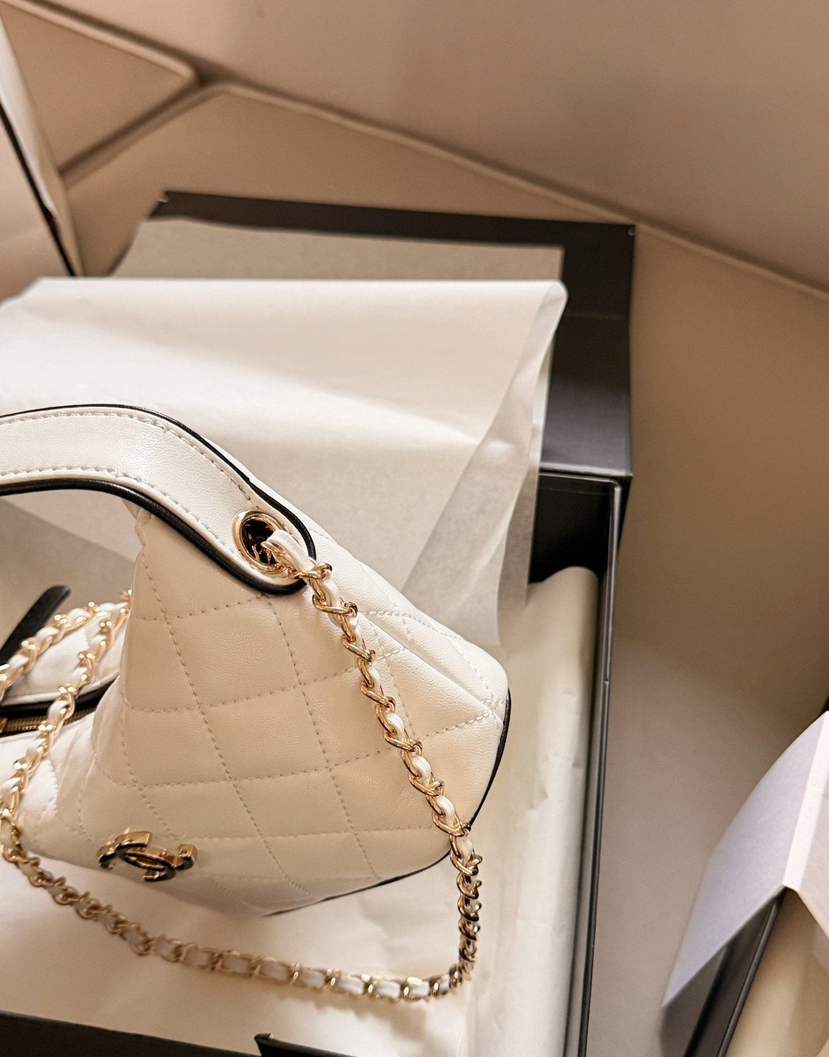 Chanel Quilted Box Top-Handle Bag — side