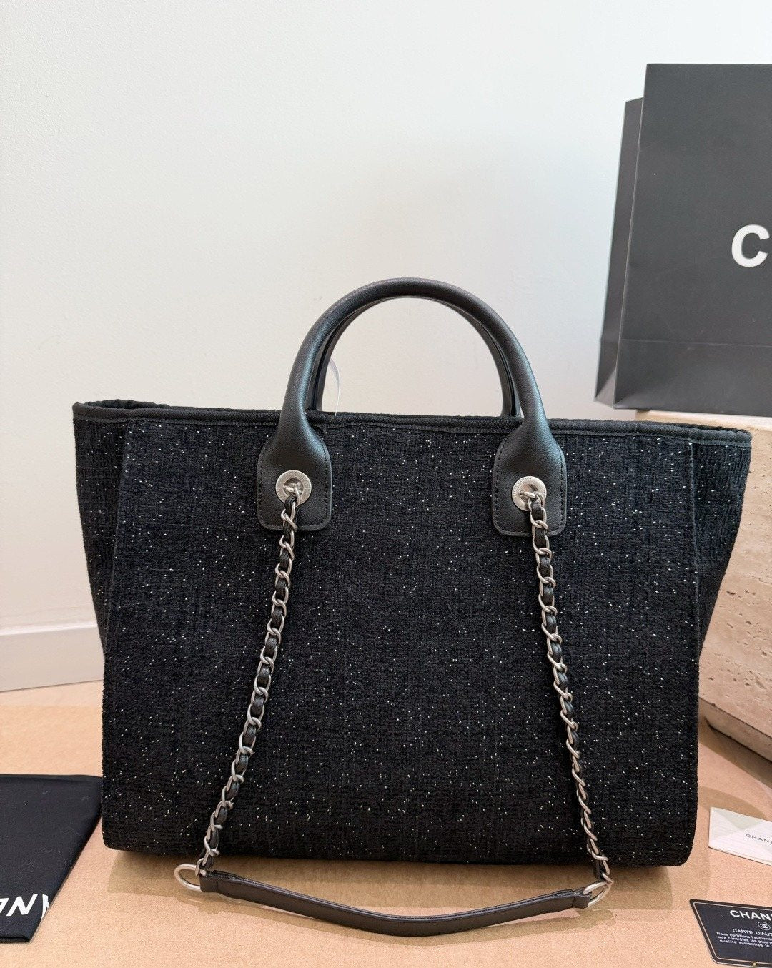 Chanel Textured Chain-Strap Beach Tote — back