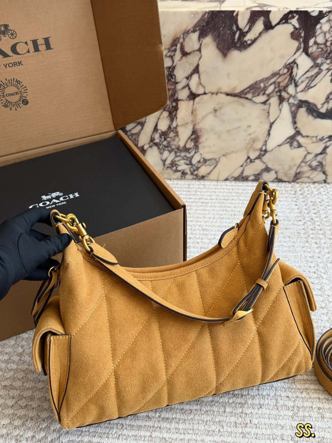 Coach Tan Diamond-Quilted Shoulder Bag — back